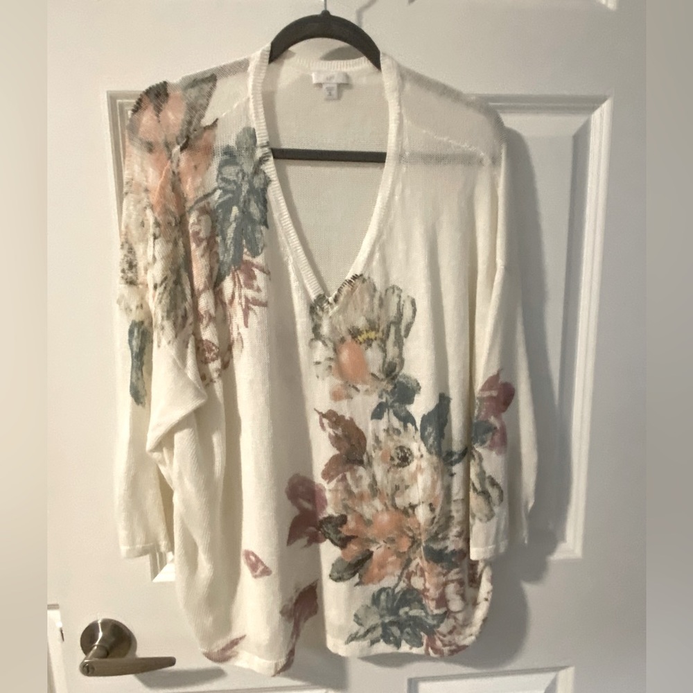 J. Jill Linen & Rayon Floral V-Neck Sweater